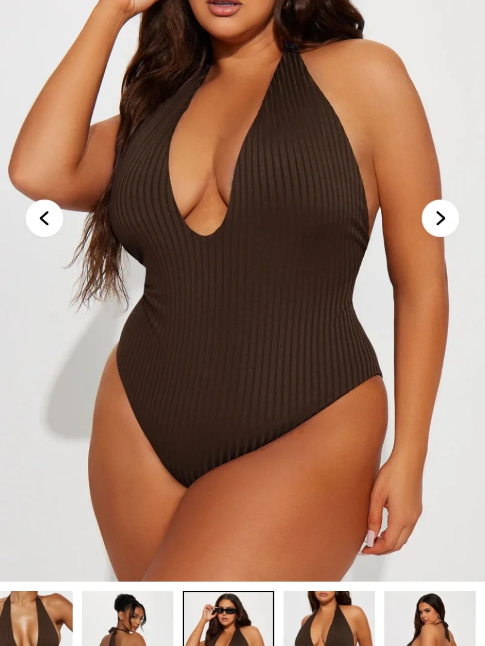 🪅5 for $25🪅 Fashion Nova Chocolate Andrea Halter One-Piece Swimsuit NWT - Sz XL